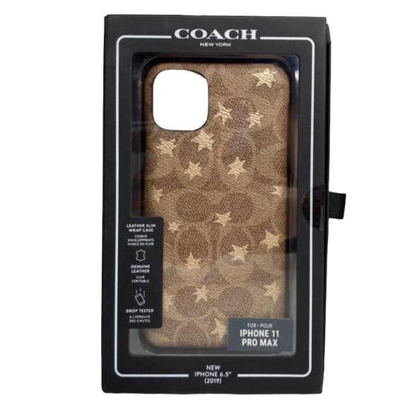 NEW NIB COACH Slim Signature Khaki Print Gold Stars iPhone 11 Pro Max Case
